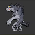 Fierce Gray And White Wolf Monster 3D Model With Yellow Eyes Standing Pose