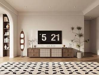 medieval TV background wall TV cabinet floor lamp 3d model