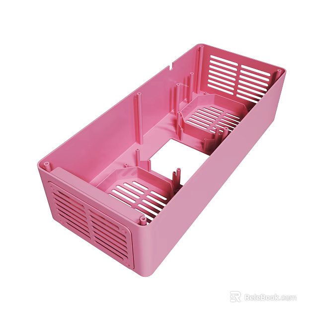 Pink Plastic Storage Organizer With Multiple Compartments And Ventilation Holes 3d model