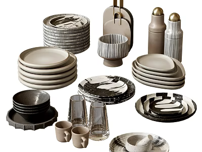 Modern Minimalist Dinnerware Set With Plates Bowls Cups And Ceramic Shakers 3d model