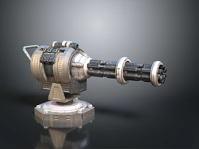 Rotating Machine Gun Weapon With Metal Construction Multiple Barrels And Stable Base 3d model