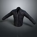 Black Leather Jacket With Zipper And Stand Collar For Casual Daily Wear