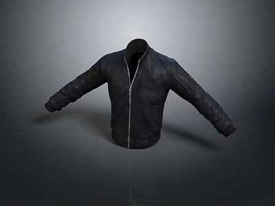 Black Leather Jacket With Zipper And Stand Collar For Casual Daily Wear 3d model