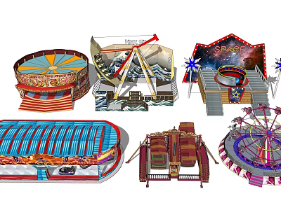 Vibrant Amusement Rides Featuring Ferris Wheel Carousel Roller Coaster And Booths 3d model