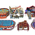Vibrant Amusement Rides Featuring Ferris Wheel Carousel Roller Coaster And Booths