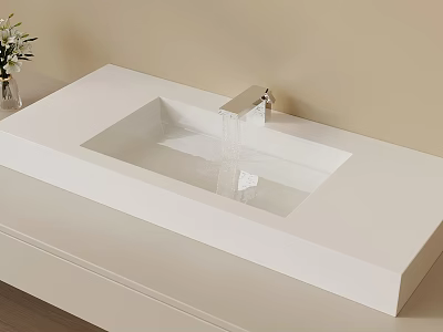 Modern Bathroom Square Sink With White Countertop Silver Faucet And Flower Vase 3d model