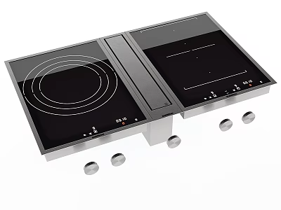 Double Burner Induction Cooktop Featuring Black Glass Surface And Stainless Steel Control Knobs 3d model