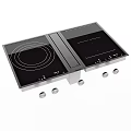 Double Burner Induction Cooktop Featuring Black Glass Surface And Stainless Steel Control Knobs
