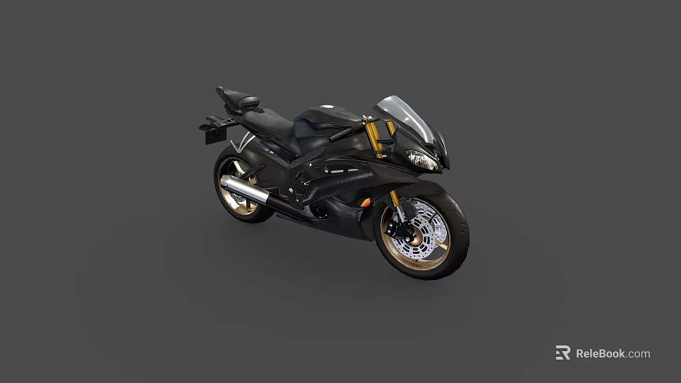 Black Sport Motorcycle With Streamlined Body Transparent Windshield And Golden Wheels 3d model 