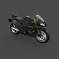 Black Sport Motorcycle With Streamlined Body Transparent Windshield And Golden Wheels
