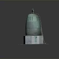 Ancient Bronze Bell With Decorative Patterns Statues On Top And Stone Base