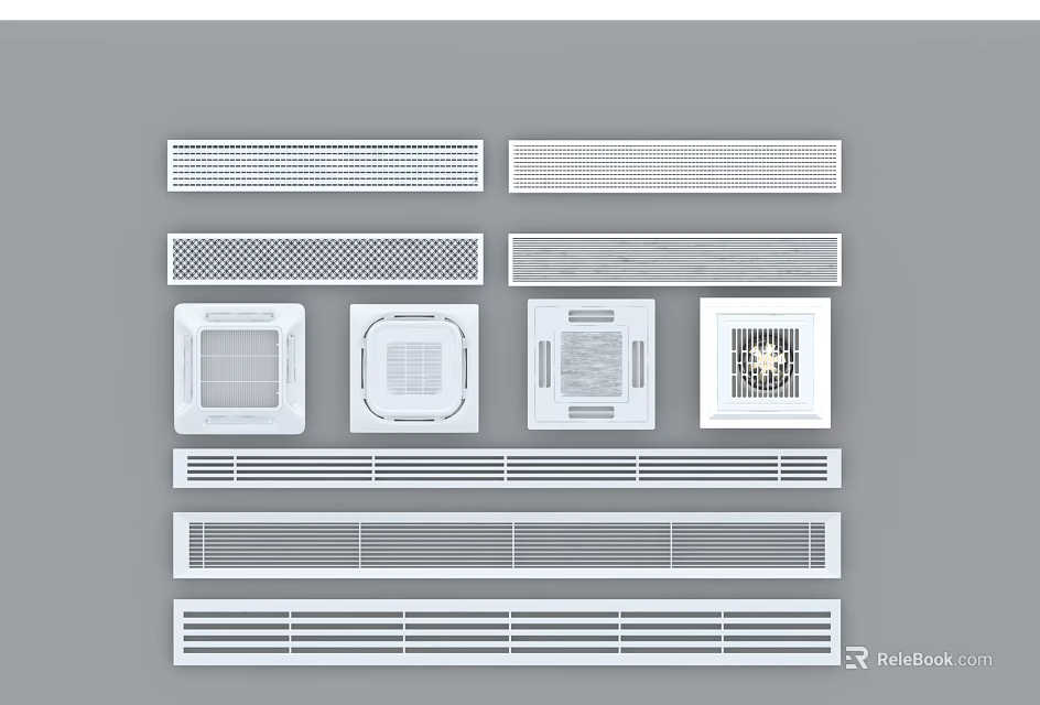 Various Air Conditioner Vent Designs Featuring Different Grille Patterns and Shapes 3d model 