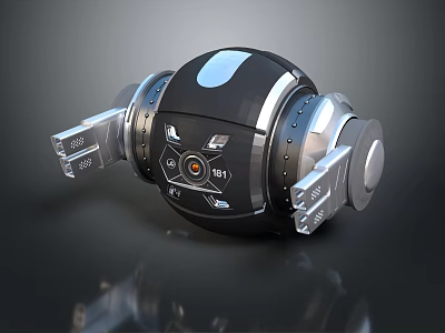 Futuristic Tech Sphere Device With Silver Accents Mechanical Arms Digital Display Control Panel 3d model