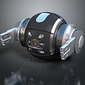 Futuristic Tech Sphere Device With Silver Accents Mechanical Arms Digital Display Control Panel 3d model