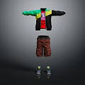 Stylish Colorful Jacket With Red Shirt Brown Cargo Shorts And Gray Sneakers