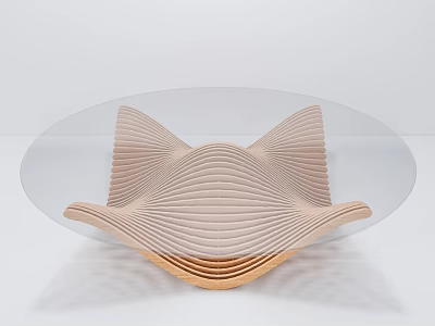 Modern Artistic Coffee Table Featuring Transparent Glass Top And Wavy Wooden Base 3d model