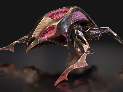 Biomechanical Beetle like Creature with Metallic Exoskeleton Red Internal Structure Sharp Legs 3d model