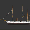 Classic Sailing Ship With Masts And Colored Flags