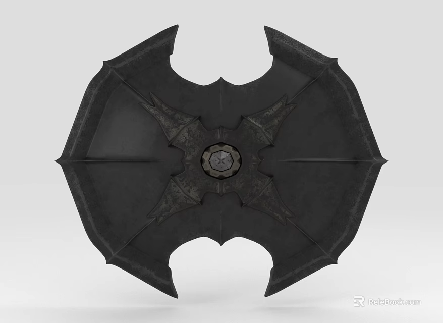 Black Bat Wing Shaped Decorative Item With Central Circular Ornamental Design 3d model 