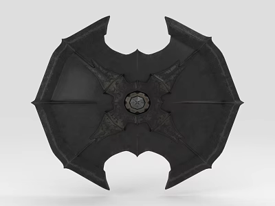 Black Bat Wing Shaped Decorative Item With Central Circular Ornamental Design 3d model