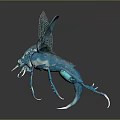 Blue Insect Sculpture With Transparent Wings And Detailed Carving Shiny Texture Design