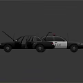 Police Cars With Emergency Lights Open Hood And Doors Displaying Interior