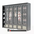 Modern Dark Wardrobe With Glass Doors Decorative Patterns And Hanging Clothes 3d model