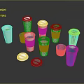 Everyday Practical Household Plastic Cups With Lids In White And Blue Colors
