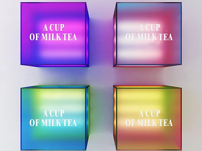Colorful Cube Display For Milk Tea Packaging With A Cup Of Milk Tea Text 3d model