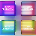 Colorful Cube Display For Milk Tea Packaging With A Cup Of Milk Tea Text