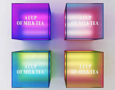 Colorful Cube Display For Milk Tea Packaging With A Cup Of Milk Tea Text 3d model