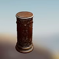 Elegant Wooden Pillar With Intricate Carved Patterns And Round Top Design