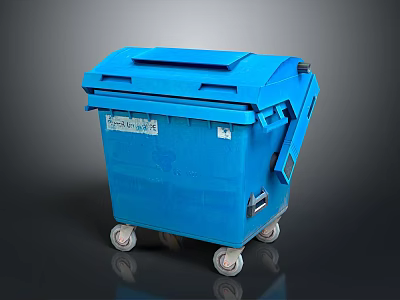 Blue Plastic Wheeled Trash Bin With Lid For Household Waste Disposal 3d model