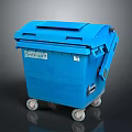 Blue Plastic Wheeled Trash Bin With Lid For Household Waste Disposal