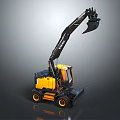 Modern Yellow Black Excavator With Mechanical Arm Bucket And Wheels
