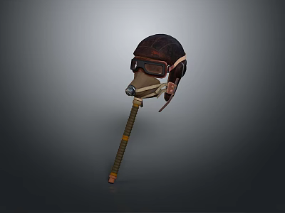 Vintage Weapon Featuring Leather Helmet Goggles Long Brown Textured Handle 3d model