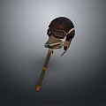 Vintage Weapon Featuring Leather Helmet Goggles Long Brown Textured Handle