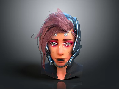 Game And Movie Character With Pink Hair Mechanical Headgear And Red Eyes 3d model