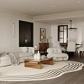 Modern Living and Dining Room Interior With Sofa Dining Table Chairs and Area Rug