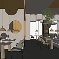 Elegant Modern Restaurant Interior With Warm Lighting Lamps Fresh Plants And Stylish Tables