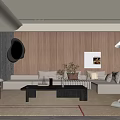 Modern Living Room Interior With Wooden Wall White Sofa Coffee Table And Floor Lamp