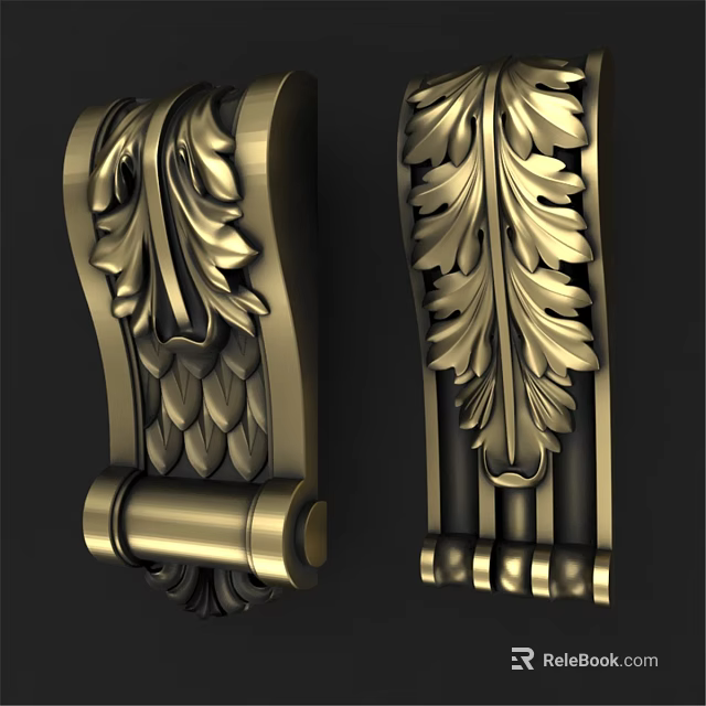 Ornate Golden Decorative Components With Intricate Leaf And Floral Carvings For Architectural Decoration 3d model 