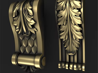 Ornate Golden Decorative Components With Intricate Leaf And Floral Carvings For Architectural Decoration 3d model