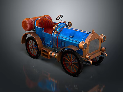 Vintage Open Top Car With Blue Body Copper Accents And Red Seats 3d model