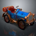 Vintage Open Top Car With Blue Body Copper Accents And Red Seats