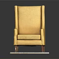 Stylish Yellow Leather Single Sofa With High Backrest Armrests Wooden Legs On Light Square Base