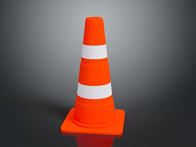 High Visibility Orange Traffic Cone With White Reflective Safety Stripes 3d model