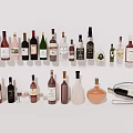 Wine Bottles and Glasses Collection with Various Colors Shapes and Styles on