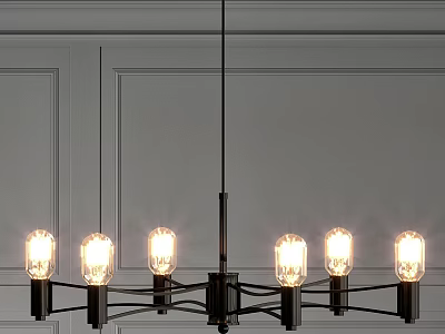 Modern Chandelier With Metal Frame And Glass Bulbs In Paneled Wall Interior 3d model