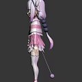 Anime Horned Character With Purple Braided Hair And Pink White Outfit